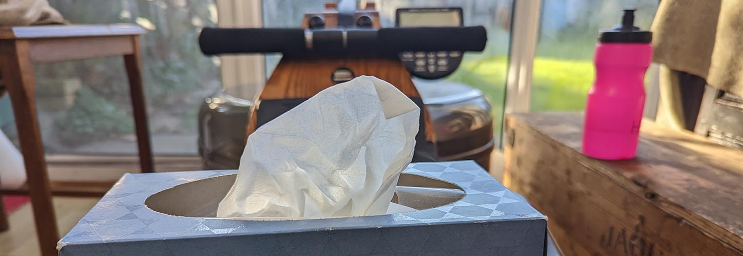 box of tissues on rowing machine