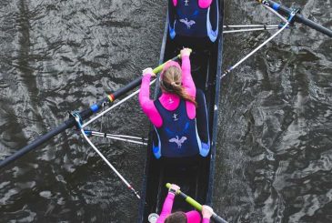 overhead shot of woman rowing