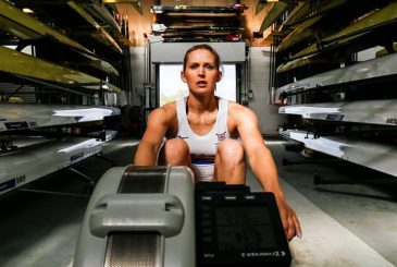 Vicky Thornley on rowing machine