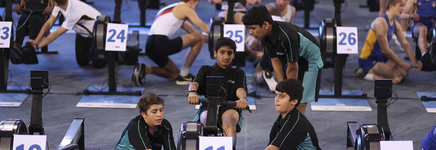 Junior indoor rowing relay team