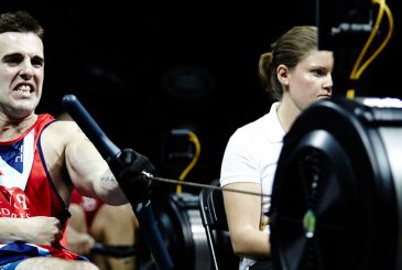 Kieran Wood on indoor rowing machine