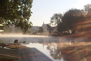 mist rising from river in autumn