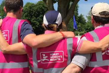 3 people in Henley Women's Regatta pink tabards