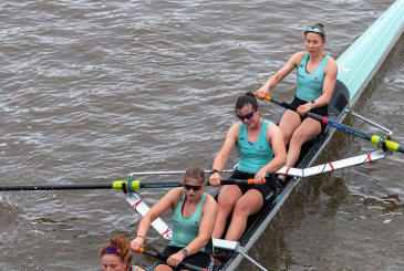 Women's coxless four foots steering the Tideway