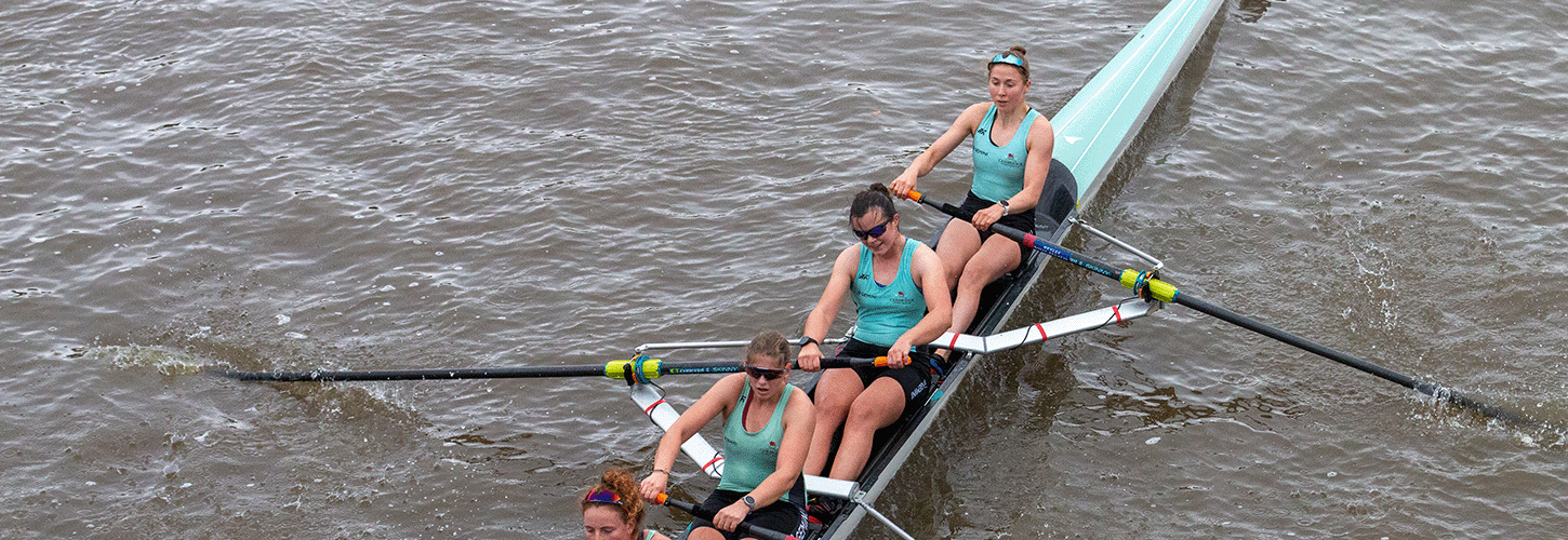 Women's coxless four foots steering the Tideway