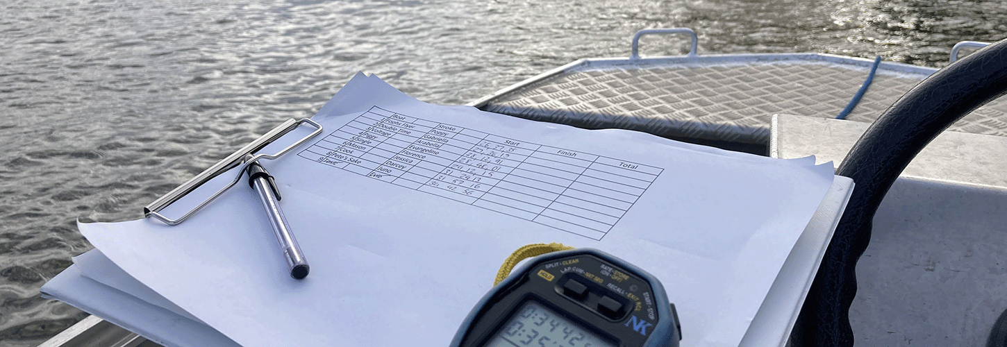 Clipboard and stopwatch used for seat racing