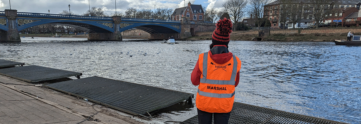 Raft marshal at a successful head race