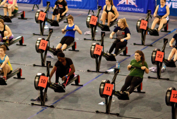 People doing 2k tests at British Rowing Indoor Championships