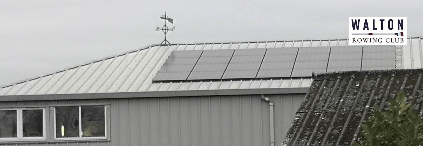 boathouse roof with PV panels and Walton RC logo