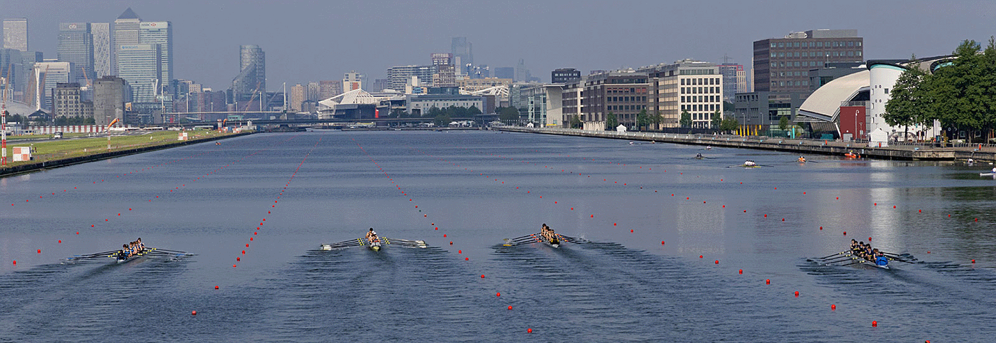 A multi-lane race at Poplar Regatta